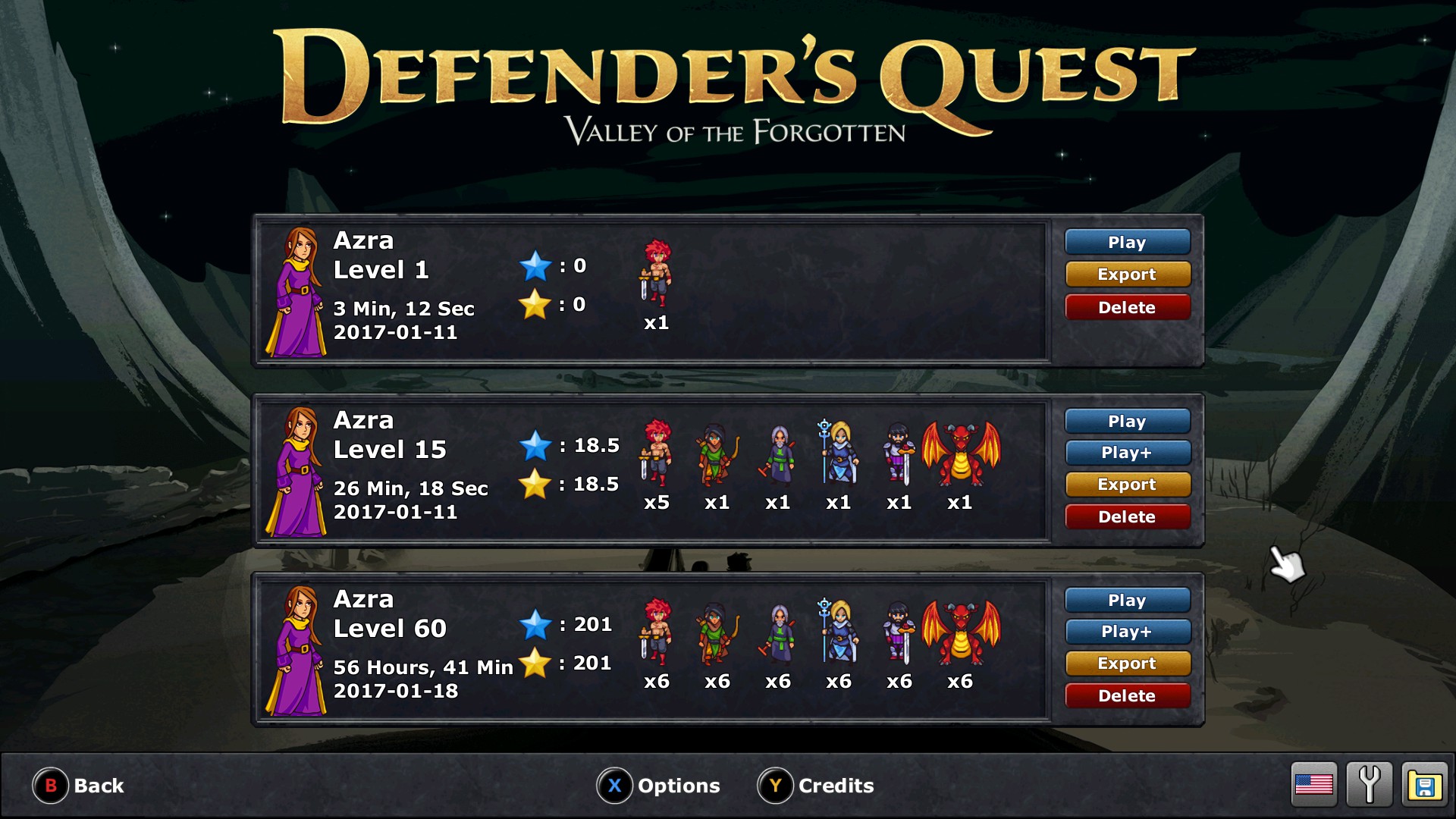 Save Slot screen with XBOX 360 glyphs