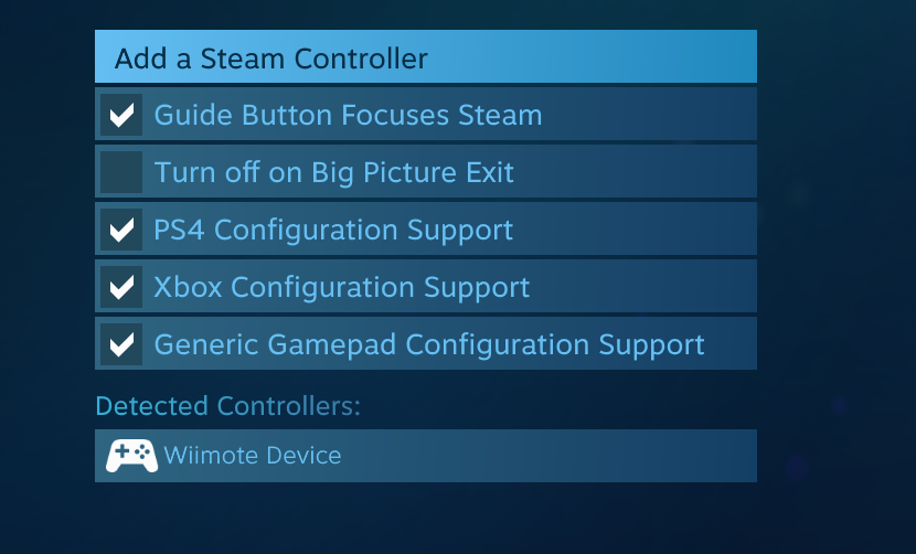 Steam Controller Configurator adding generic support for wiimote Steam Controller Configurator adding generic support for wiimote