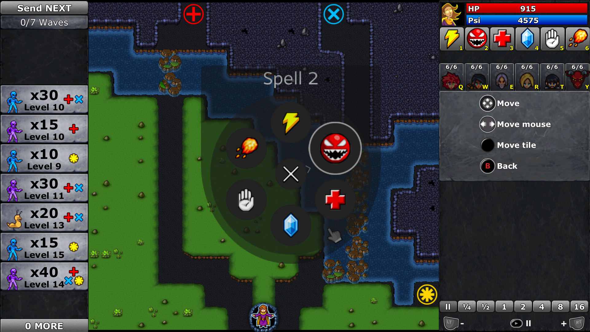 Defender's Quest -- Battle Screen w/ radial menu for spell selection
