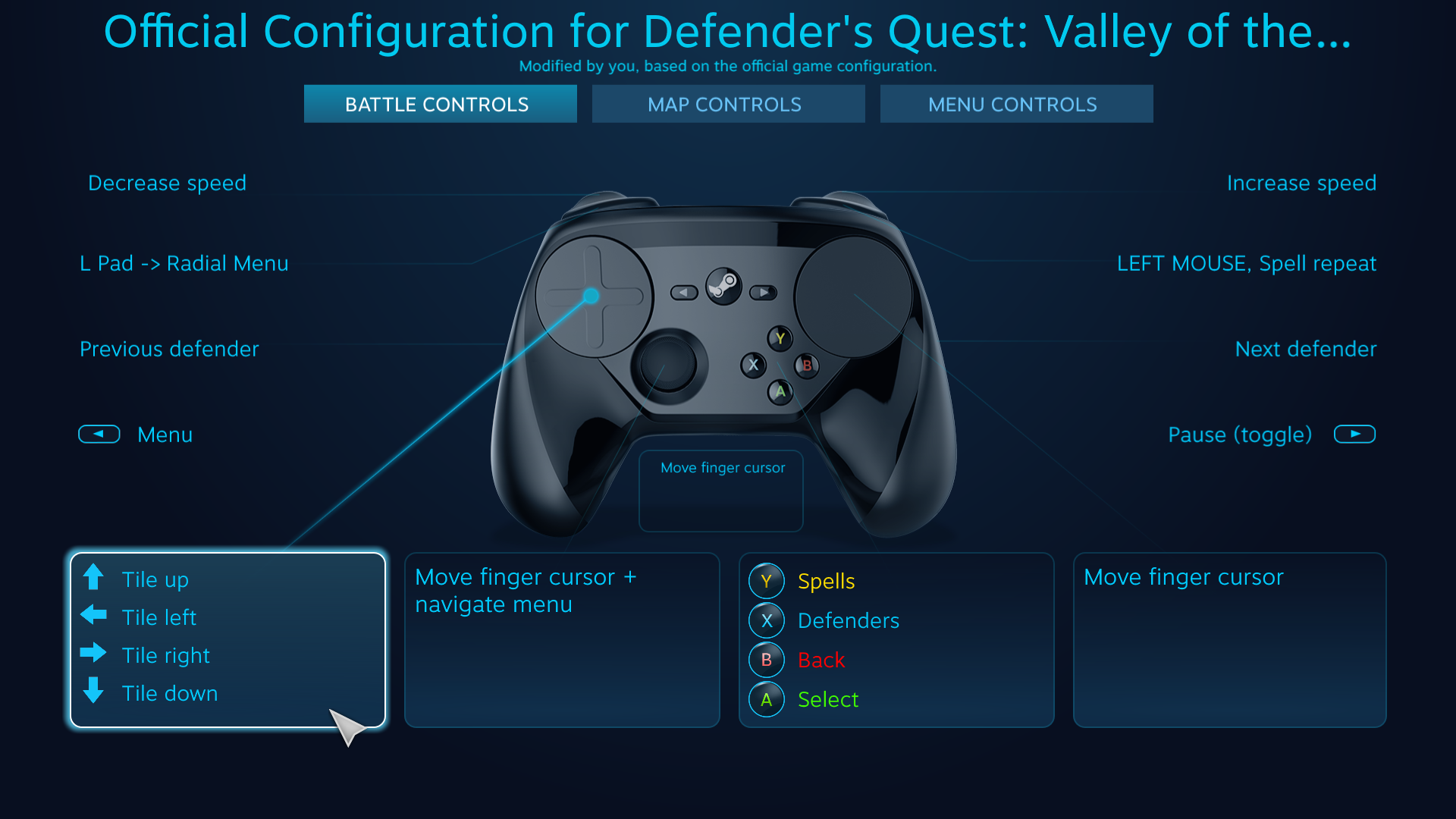 Defender's Quest Steam Controller Configuration Screen -- L Pad Defender's Quest Steam Controller Configuration Screen -- L Pad