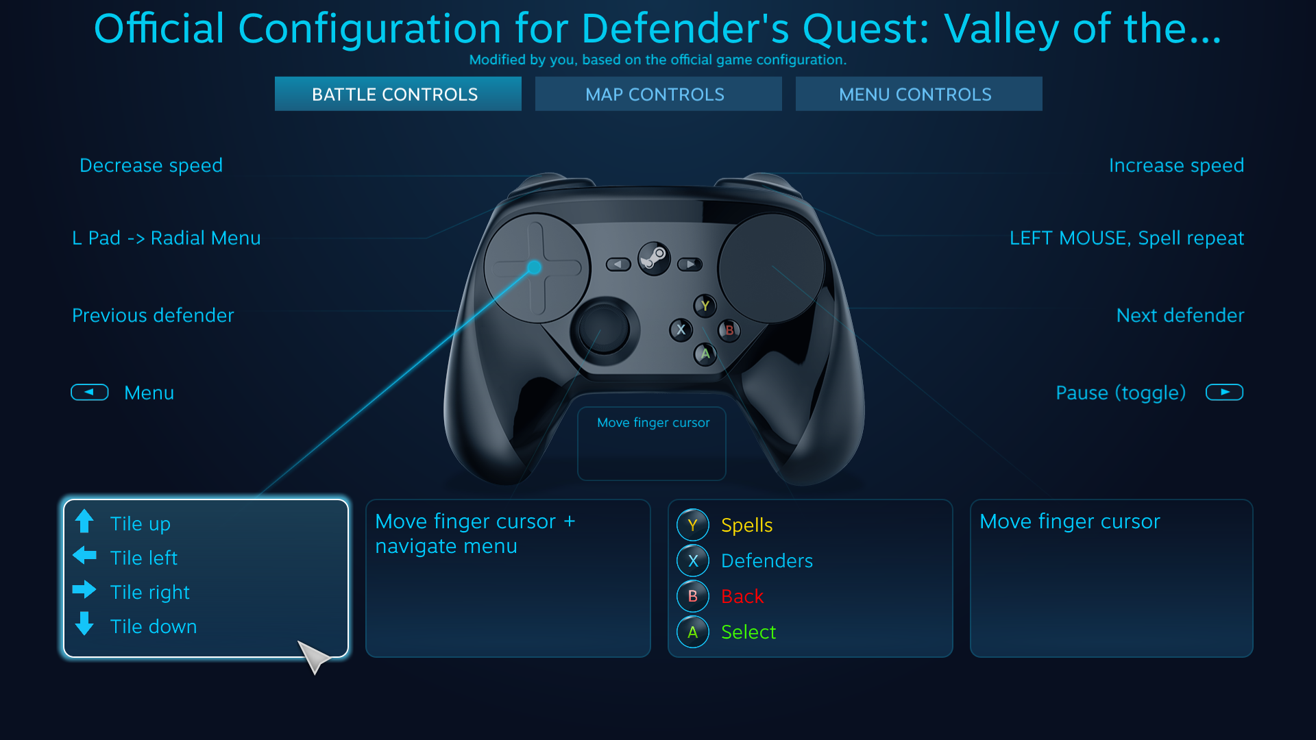 Defender's Quest Steam Controller Configuration Screen -- L Pad