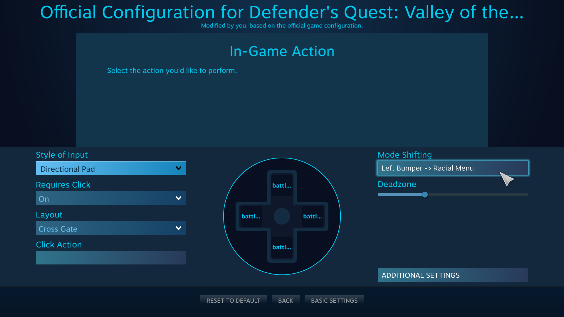 Defender's Quest Steam Controller Configuration Screen -- L Pad Mode Shift